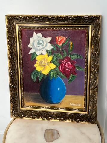 Vintage stilleven schilderij in mooie barok lijst 32,5x38,5 beschikbaar voor biedingen