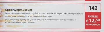 Spoorwegmuseum kortingsbon  beschikbaar voor biedingen