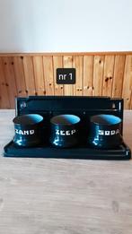 EMAILLE PETROLBLAUW ZAND ZEEP EN SODA MET REKJE., Antiek en Kunst, Ophalen of Verzenden