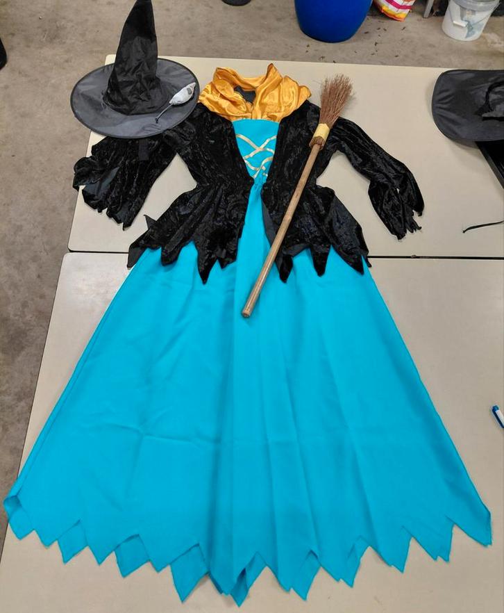 Heksenjurk met hoed en bezem carnalsoptocht/loopgroep, Kleding | Heren, Carnavalskleding en Feestkleding, Zo goed als nieuw, Ophalen