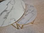 Antigua westwing salontafel + bijzettafel glas marmerlook, Huis en Inrichting, Ophalen, 50 tot 100 cm, Rond, 50 tot 100 cm