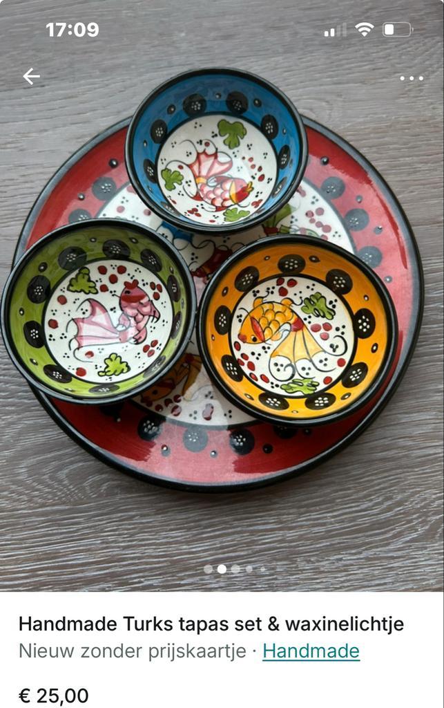 Turks Aardewerk Tapas Set + Waxinelichtje - Nimet, Huis en Inrichting, Keuken | Servies, Zo goed als nieuw, Kom(men), Overige stijlen