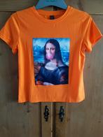Oranje Shein T-shirt met Mona Lisa print maat S, Kleding | Dames, T-shirts, Oranje, Ophalen of Verzenden, Zo goed als nieuw, Korte mouw