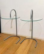 2 Vintage Ikea Ry Tafels Chroom Met Glas Björklund, Huis en Inrichting, Minder dan 55 cm, Rond, Ophalen of Verzenden, Glas
