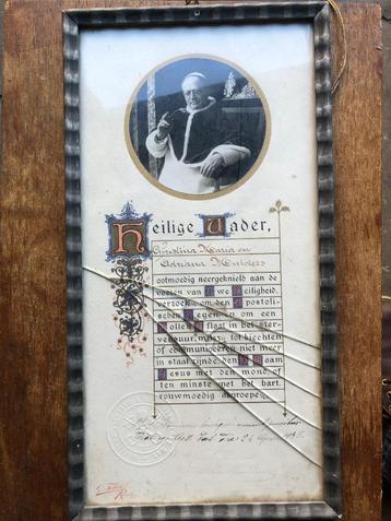 Aflaat document R.K. kerk 1935 ingelijst Antiek curiosa beschikbaar voor biedingen