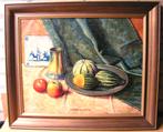 Magda Kweldam - Stilleven met appel en vaas olieverf op doek, Ophalen of Verzenden