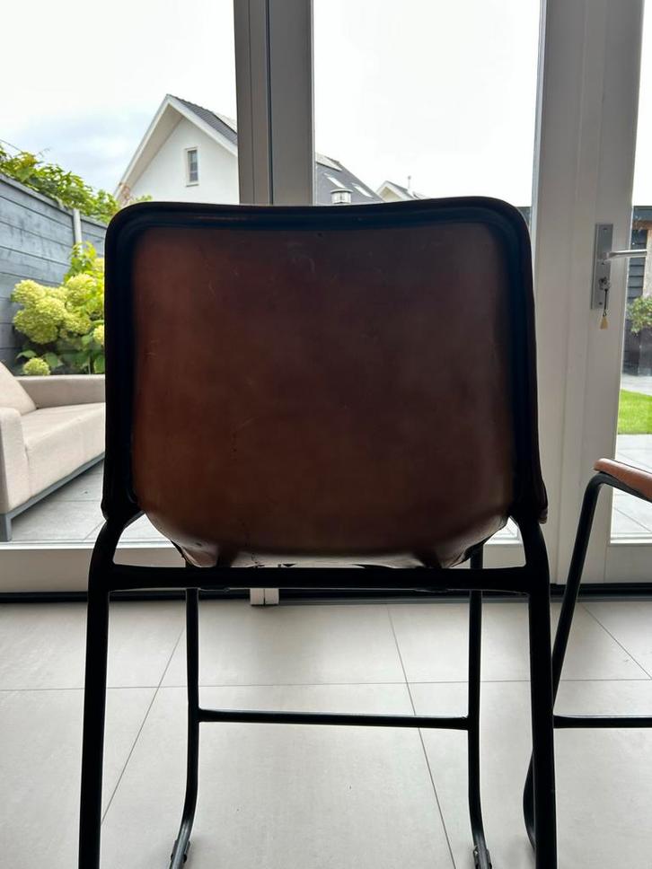 Industriële Barkrukken Cognac - Set van 2, Huis en Inrichting, Barkrukken, Zo goed als nieuw, 60 tot 90 cm, Leer, 2 krukken, Met voetsteun