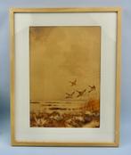 Jo Schrijnder 1894-1968 - Ganzen in de Biesbosch - aquarel, Antiek en Kunst, Kunst | Schilderijen | Klassiek, Ophalen of Verzenden