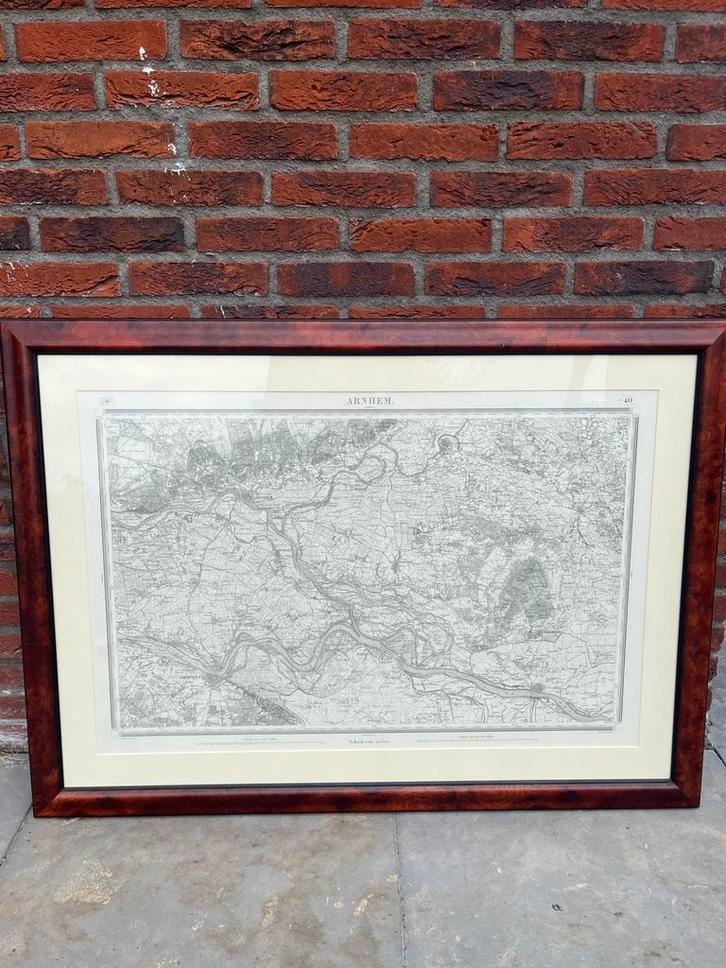 Antieke Arnhem kaart mahonie houten lijst, Antiek en Kunst, Kunst | Litho's en Zeefdrukken, Ophalen