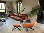 Montis fauteuil Puk low + voetenbank / hocker beige & cognac, Huis en Inrichting, Fauteuils, Ophalen, Zo goed als nieuw, 75 tot 100 cm