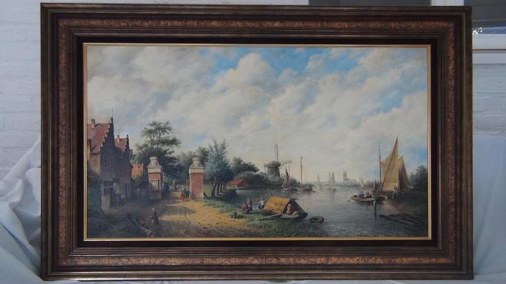 Groot Olieverfschilderij HP Steegman Hollands landschap128cm, Antiek en Kunst, Kunst | Schilderijen | Klassiek, Ophalen