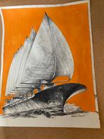 Gouache Artist Impression Schip Frans Naerebout 1915-1988, Ophalen, Gebruikt, Motorboot, Kaart, Foto of Prent