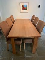 Eikenhouten tafel met 6 stoelen, Ophalen, Gebruikt, Eikenhout, 200 cm of meer