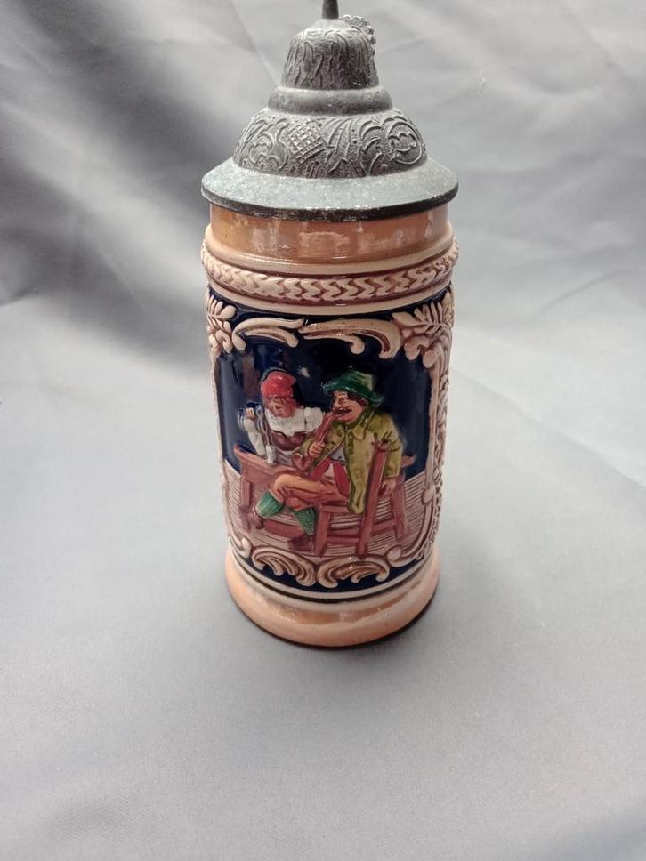 Vintage Bierpul met Tinnen Deksel, Antiek en Kunst, Antiek | Keramiek en Aardewerk, Ophalen of Verzenden