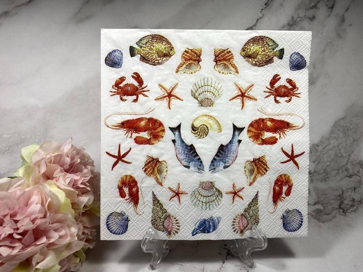 Knutsel servetten schelpen krab garnaal vissen Z13, Hobby en Vrije tijd, Knutselen, Nieuw, Materiaal, Ophalen of Verzenden