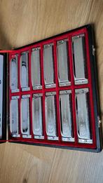 12 Mondharmonica's in Koffer, Gebruikt, Overige typen, Ophalen of Verzenden, Met koffer of doosje
