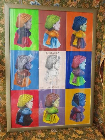 Groot modern ingelijst Pop-Art schilderij uit Frankrijk. beschikbaar voor biedingen