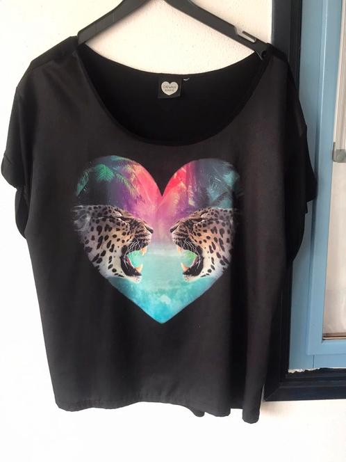 Z.g.a.n zwarte Top met 2 Panterkoppen in een Hart maat XL, Kleding | Dames, Tops, Zo goed als nieuw, Maat 46/48 (XL) of groter