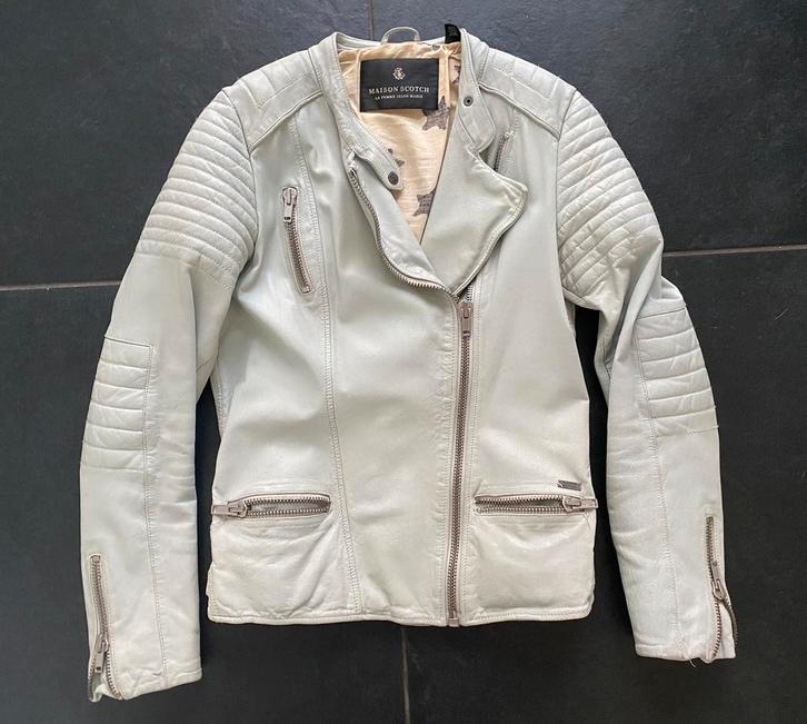 Leren Maison Scotch Biker Jacket / jas, Kleding | Dames, Jassen | Winter, Zo goed als nieuw, Groen, Ophalen of Verzenden