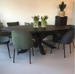 Eiken Ovale tafel 220x110 zwart met matrixpoot, Nieuw, Eikenhout