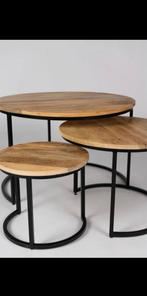 Industriële salontafels van Mangohout set 3-delig, Ophalen, Nieuw, Rond, Minder dan 50 cm