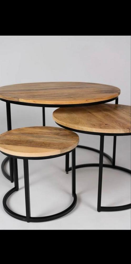 Industriële salontafels van Mangohout set 3-delig, Huis en Inrichting, Tafels | Salontafels, Nieuw, Minder dan 50 cm, Rond, Ophalen