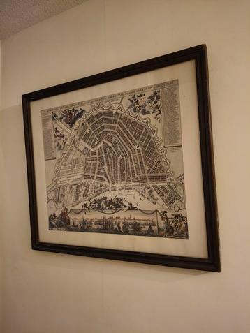 Ingelijste print Plattegrond Amsterdam.  17e eeuw. beschikbaar voor biedingen