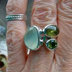 Mooie nieuwe zilveren ring, Agaat,Toermalijn,Peridoot mt16,5, Nieuw, Ophalen of Verzenden, Kleiner dan 17, Met edelsteen