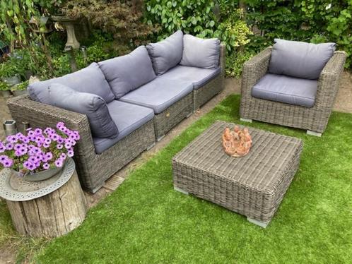 lounge set (gebruikt), Tuin en Terras, Tuinsets en Loungesets, Gebruikt, Loungeset, Kunststof, Bank, Bijzettafel, Hocker, Stoel