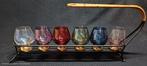 vintage retro set gekleurde glaasjes in houder, Antiek en Kunst, Ophalen of Verzenden