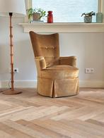 Vintage fauteuil cocktail stoel jaren 50/60 okergeel stof, Huis en Inrichting, Ophalen, Gebruikt, Vintage, 75 tot 100 cm