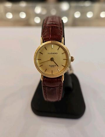14 karaats gouden Lugano dames horloge met lederen band  beschikbaar voor biedingen
