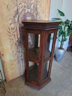 Donker teakhouten 6-hoekige vitrinekast , servieskast, whisk, Ophalen of Verzenden, 25 tot 50 cm