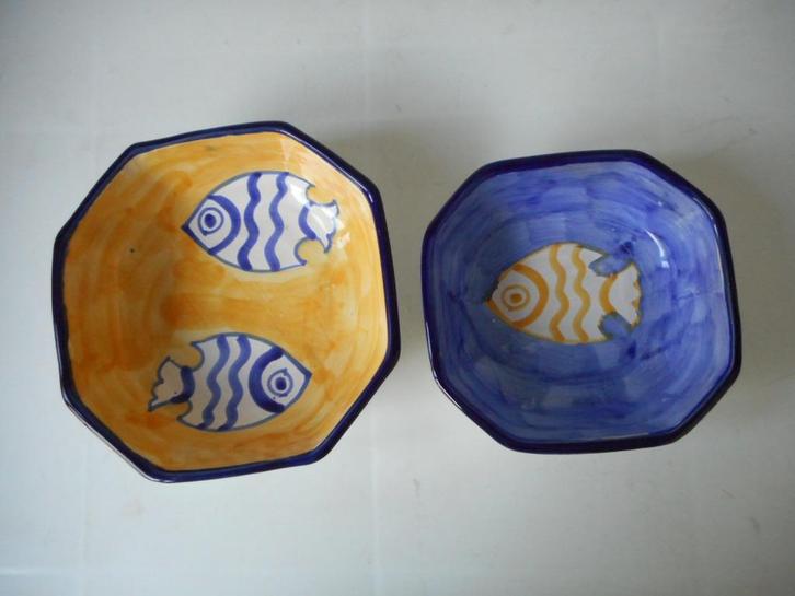 schaaltjes handbeschilderd / Vis / vissen. Blauw geel, Huis en Inrichting, Keuken | Servies, Zo goed als nieuw, Schaal of Schalen