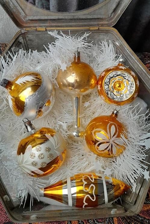 Oude goud gele kerstballen mooi lot, Diversen, Kerst, Zo goed als nieuw, Ophalen of Verzenden