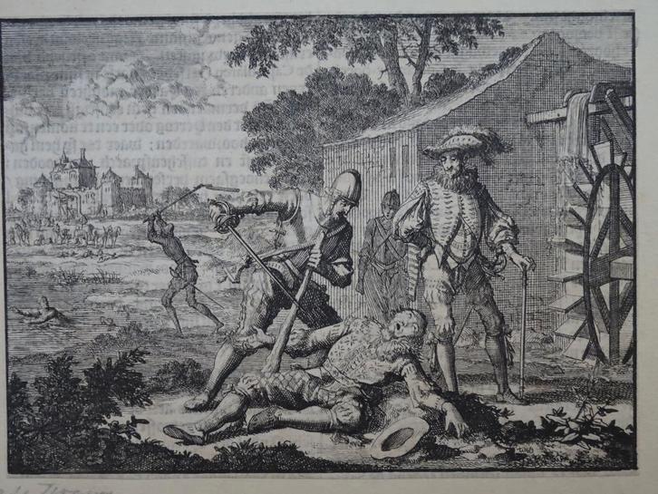 Gravure Moord Graaf Wirich VI. van Daun Spanjaarden J Luyken, Antiek en Kunst, Kunst | Etsen en Gravures, Verzenden