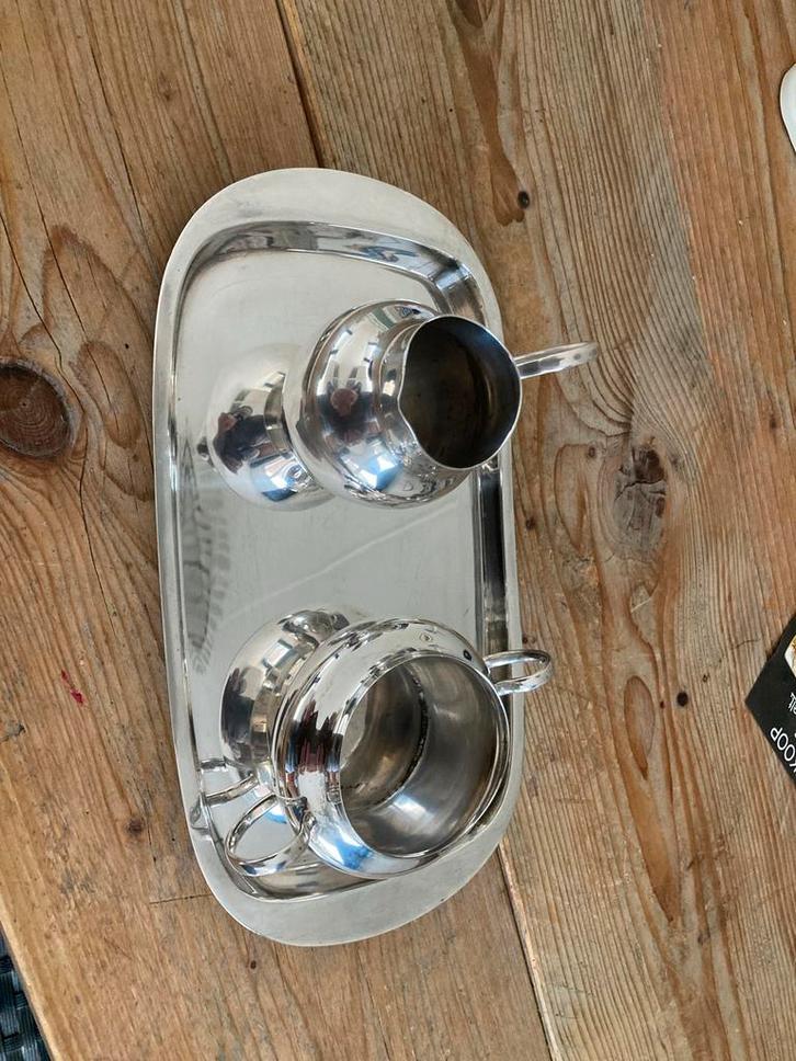 Verzilverd Suiker- en Melkstel Keltum Pleet, Antiek en Kunst, Antiek | Goud en Zilver, Zilver, Ophalen of Verzenden