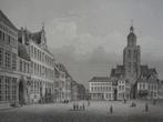 gravure stadhuis, markt en kerk Bergen op zoom, Spilman 1739, Antiek en Kunst, Verzenden