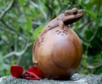 Houten beeld gekko op ei, Ophalen of Verzenden, Nieuw