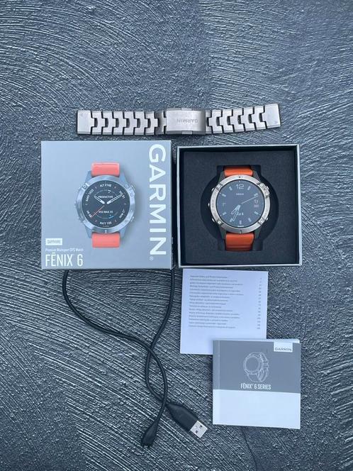 GARMIN fenix 6 PRO saffier titanium + titanium band, Sieraden, Tassen en Uiterlijk, Sporthorloges, Zo goed als nieuw, Android