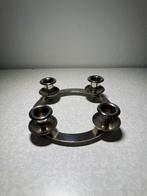Ronde metalen kaarsenhouder – 4 houders, glanzend, draaibaar, Ophalen of Verzenden, Zo goed als nieuw, Metaal, Minder dan 25 cm