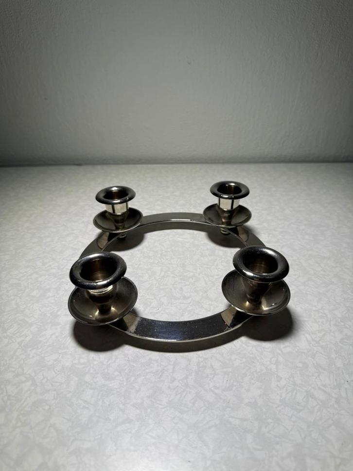 Ronde metalen kaarsenhouder – 4 houders, glanzend, draaibaar, Huis en Inrichting, Woonaccessoires | Kandelaars en Kaarsen, Zo goed als nieuw