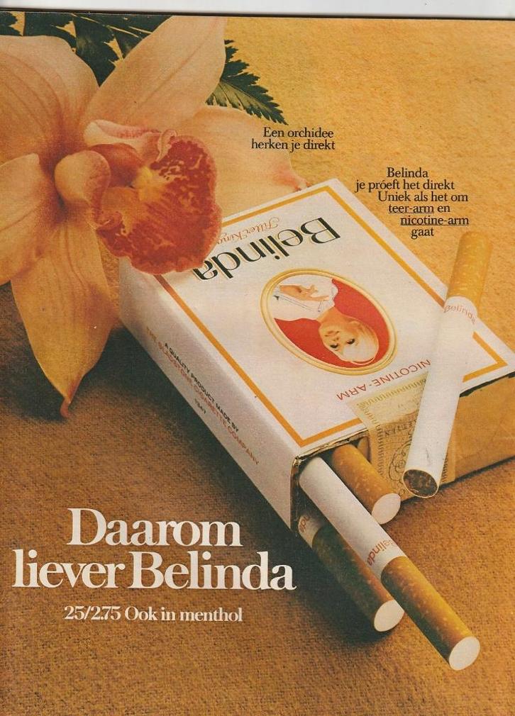 retro reclame 1980 Belinda sigaretten met 'n orchidee, Verzamelen, Retro, Overige typen, Verzenden