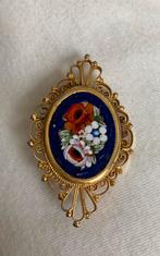 Antieke Broche micro mozaïek bloemen klassiek, Overige materialen, Gebruikt, Minder dan 4 cm, Ophalen of Verzenden