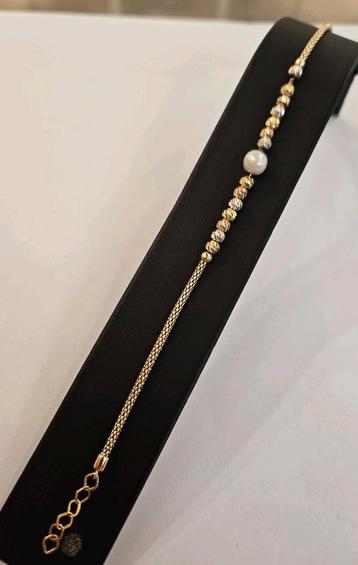 14 karaats gouden tricolor armband bolletjes met parel 20cm beschikbaar voor biedingen