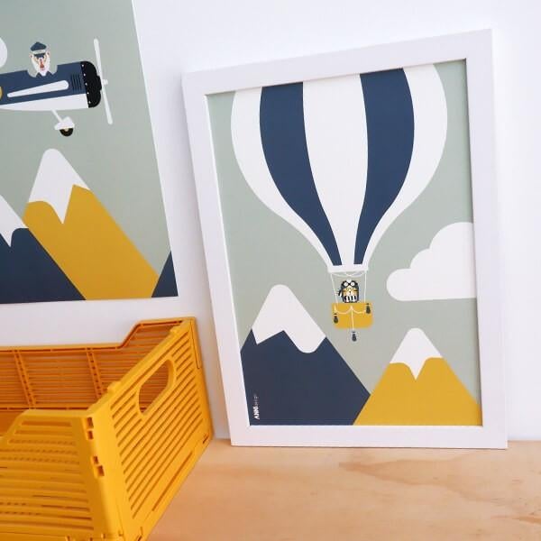 Kinderposter Poster Piloot Luchtballon ANNIdesign, Info@annidesign.nl, Nieuw, Ophalen of Verzenden, Wanddecoratie