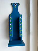 Vintage Hindelooper luciferdoosjeshouder hout blauw bloemen, Antiek en Kunst, Ophalen of Verzenden