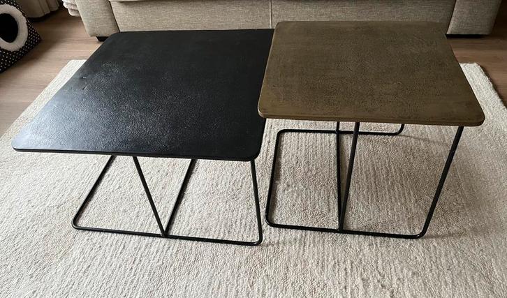 3 Tafeltjes- metaal zwart/brons, Huis en Inrichting, Tafels | Salontafels, Zo goed als nieuw, Minder dan 50 cm, Minder dan 50 cm