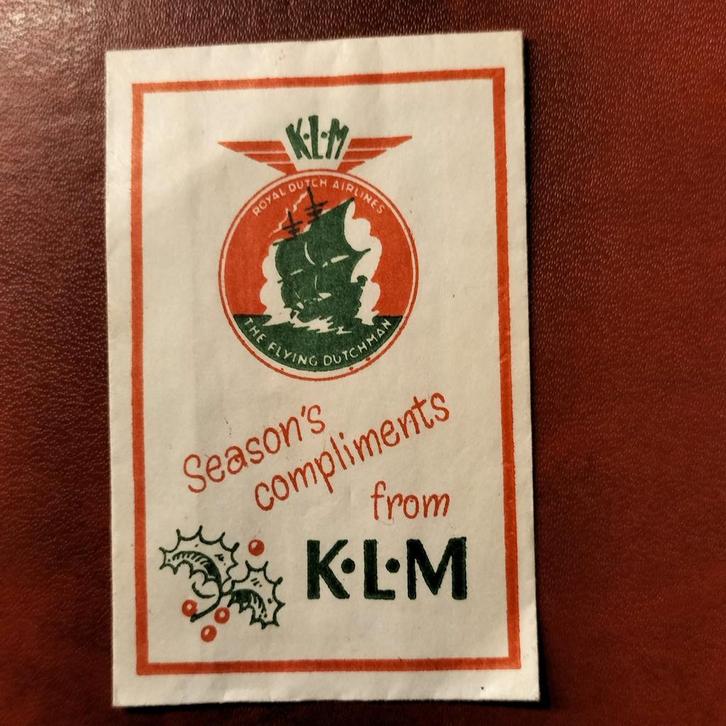 K.L.M. Suikerzakje - Vintage Kerstwens, Verzamelen, Suikerzakjes, Nederland, Ophalen of Verzenden