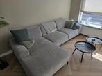 Grijze bank met longchair + 4 stoelen, Huis en Inrichting, Stoelen, Ophalen, Zo goed als nieuw, Vier, Stof